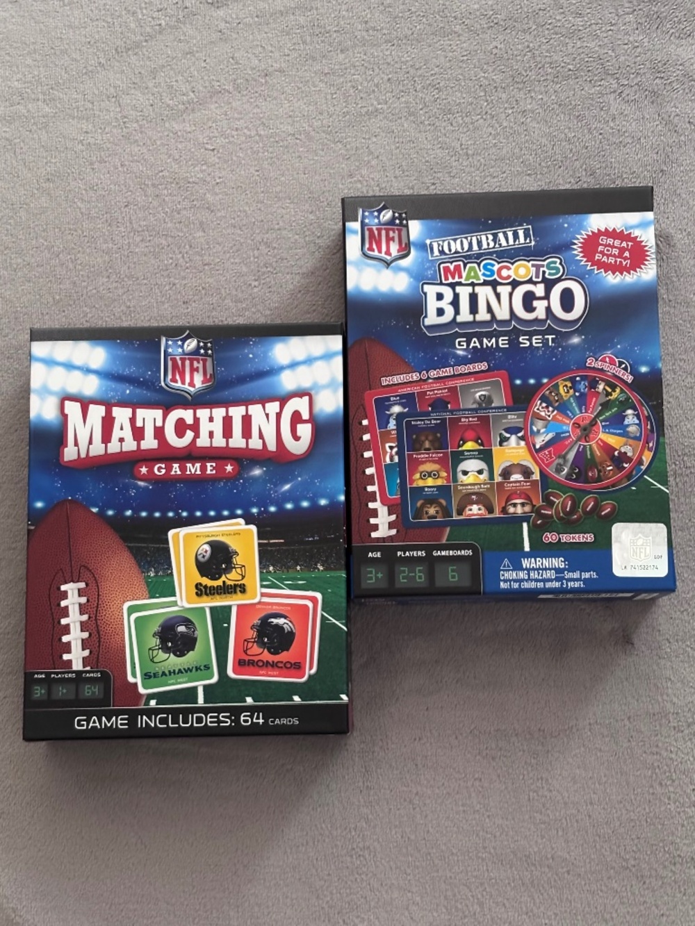 (2 LOT) NFL FOOTBALL Matching Card Game & Mascots Bingo Game Set NEW (Age 3+)